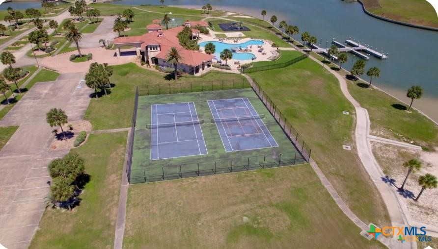 159 Chateau Way Port Port O'Connor, TX 77982 - Photo 16 of 40 an aerial view of a house with a garden and swimming pool
