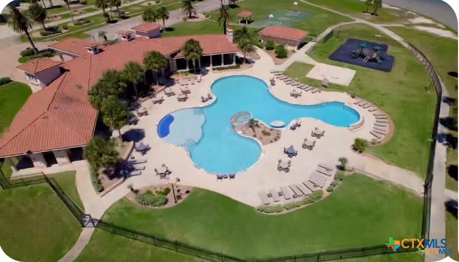 159 Chateau Way Port Port O'Connor, TX 77982 - Photo 37 of 40 an aerial view of a house with a swimming pool