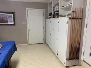 a view of a hallway with front door