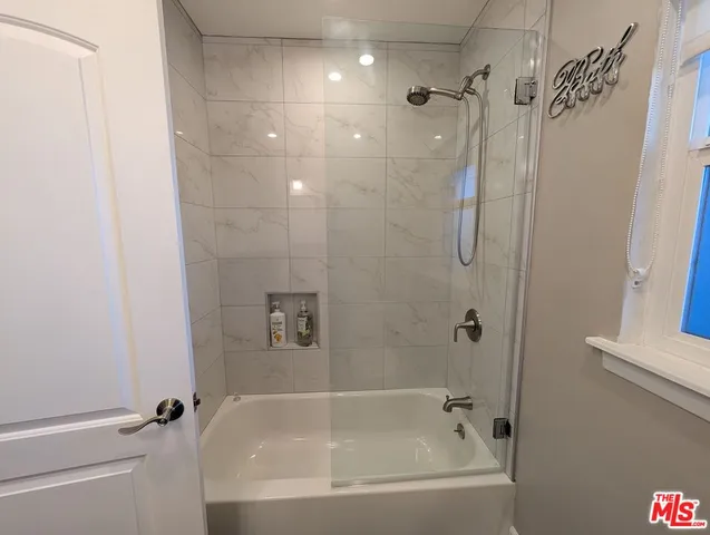 a bathroom with a bathtub