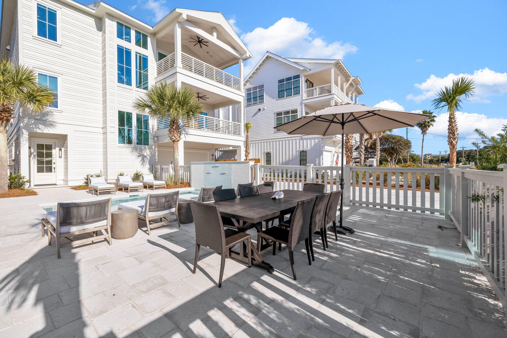 8069 East County Highway 30A Inlet Beach, FL 32461 - Photo 112 of 119 a view of a patio with a dining table and chairs