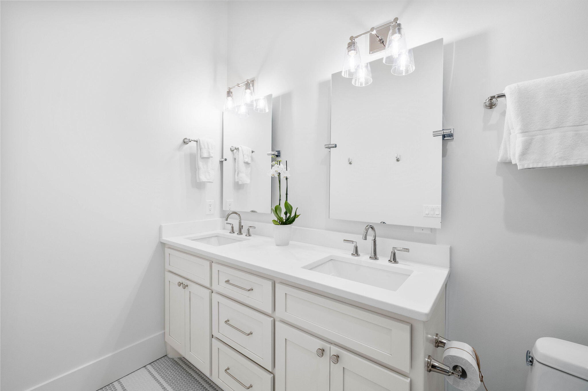 8069 East County Highway 30A Inlet Beach, FL 32461 - Photo 30 of 119 a bathroom with a double vanity sink mirror and shower