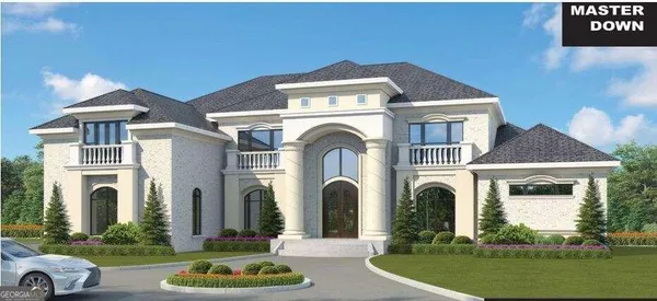 a front view of a house with a garden