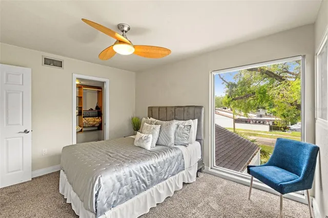 a room with a bed and a table