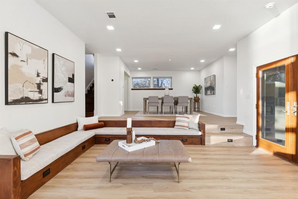 540 Diamond Point Drive Oak Point, TX 75068 - Photo 13 of 27 Sunken living room with light wood-style flooring, recessed lighting, and stairs