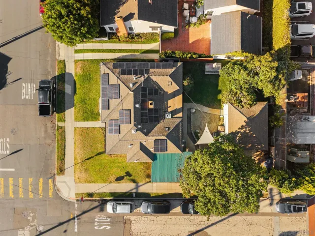 aerial view of a house with swimming pool