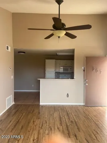 a view of a ceiling fan