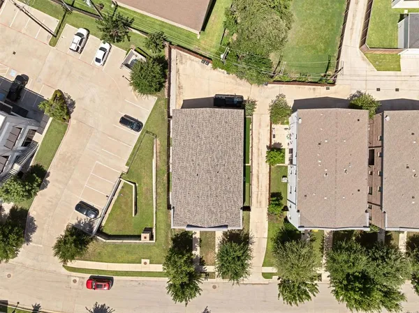 an aerial view of a highlighted house