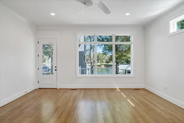 an aerial view of a house with lake view