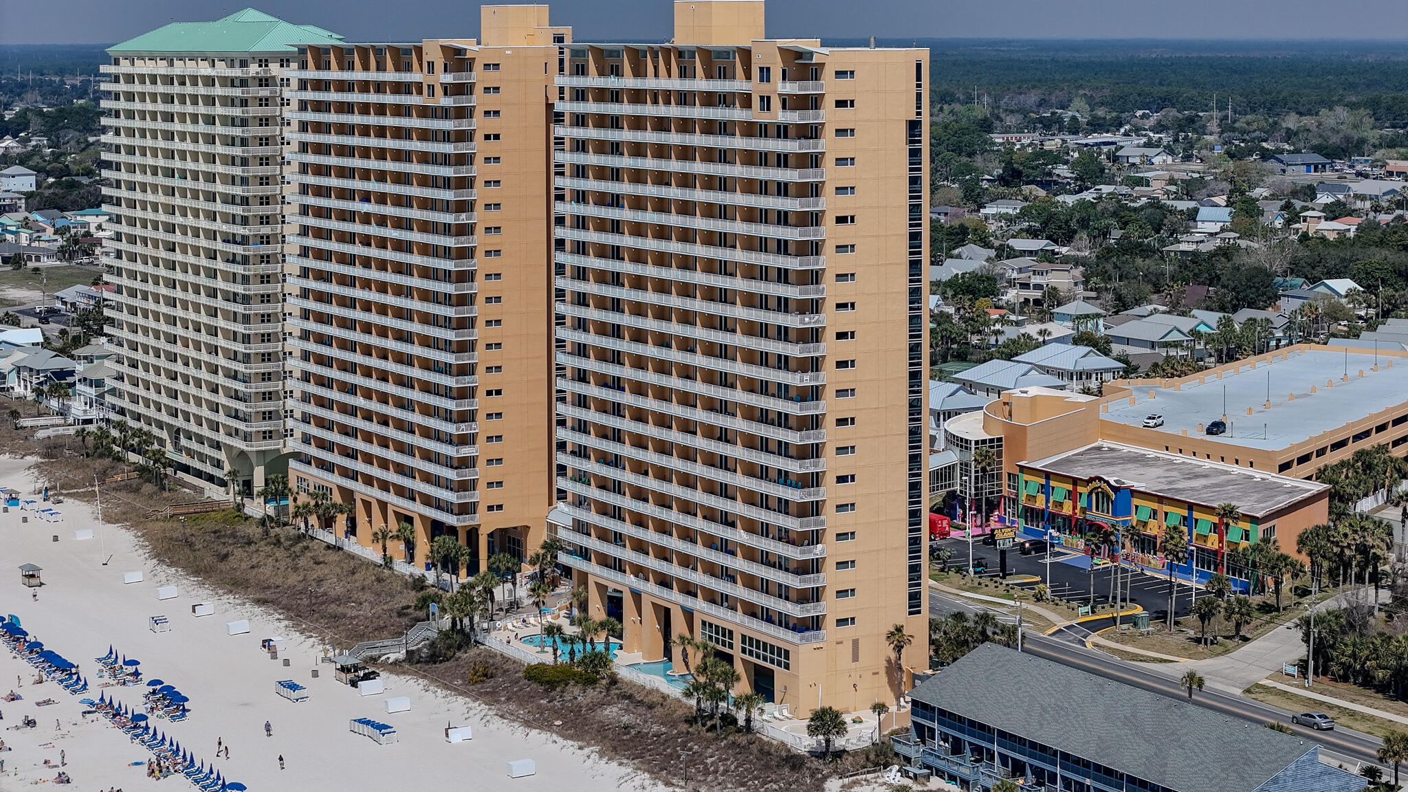 17739 Front Beach Road, Unit 1902W Panama City Beach, FL 32413 - Photo 50 of 54 a front view of a building with streets and trees