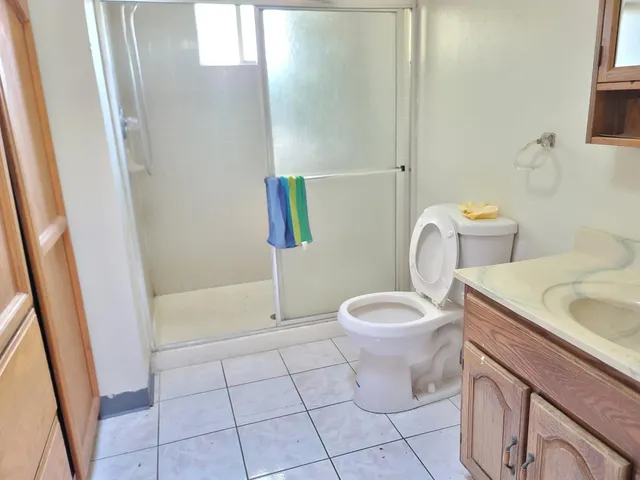 a bathroom with a sink a toilet and a shower