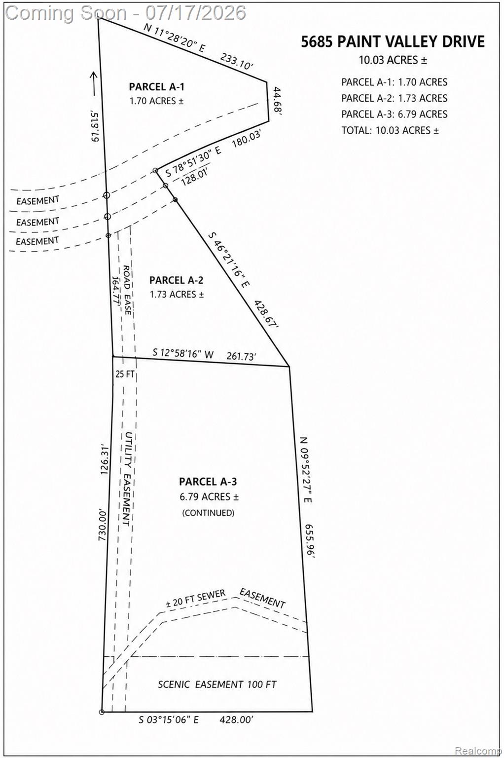 5685 Paint Valley Drive Rochester, MI 48306 - Photo 60 of 66 Plat Map. Illustrating the property's parcel divisions, acreages, and easements