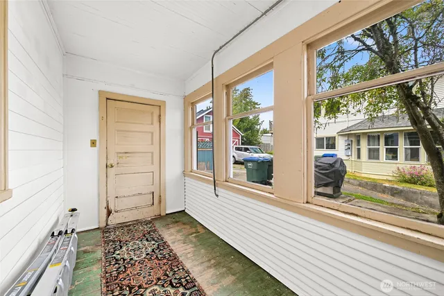 a view of a balcony with a window