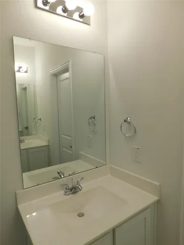 a bathroom with a sink a shower and a mirror