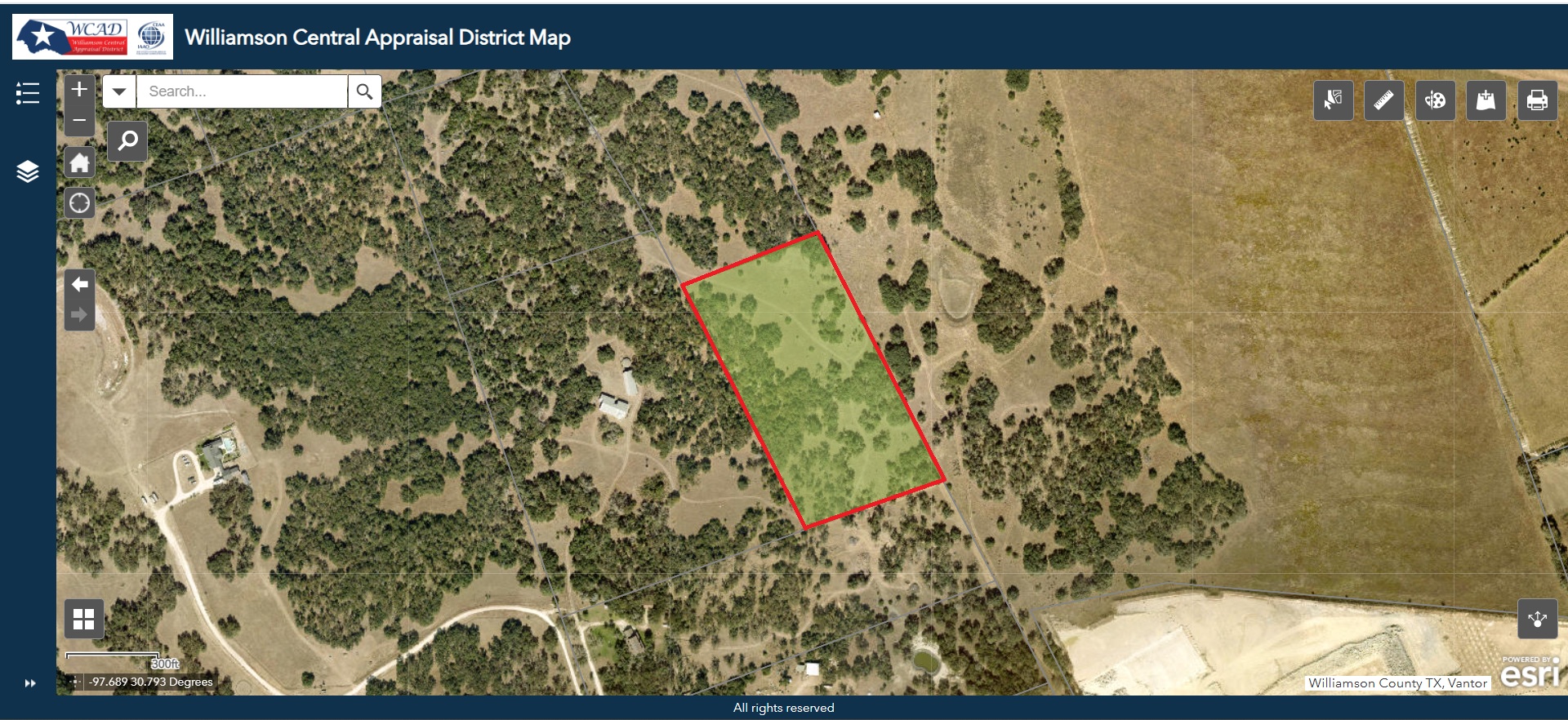 0 Cr 239 Road Georgetown, TX 78633 - Photo 1 of 16 An aerial appraisal map highlights the boundary lines of this wooded acreage property.