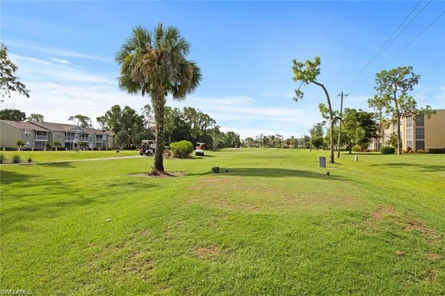 a view of swimming pool with outdoor seating and palm tree