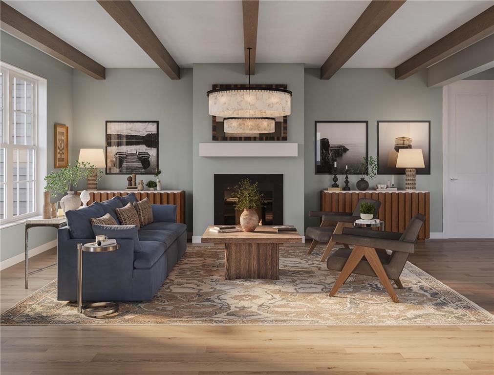 102 Ramsgate Road, Unit WARRINGTON Cranberry Township, PA 16066 - Photo 13 of 42 a living room with furniture and a fireplace