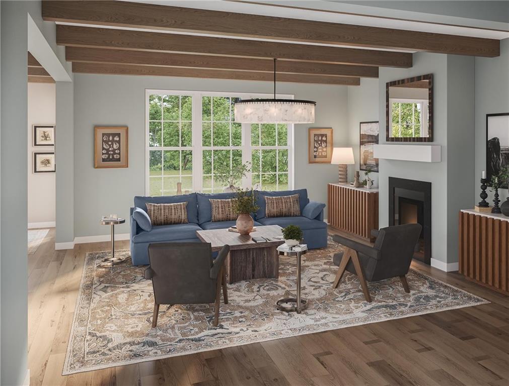 102 Ramsgate Road, Unit WARRINGTON Cranberry Township, PA 16066 - Photo 14 of 42 a living room with fireplace furniture and a floor to ceiling window