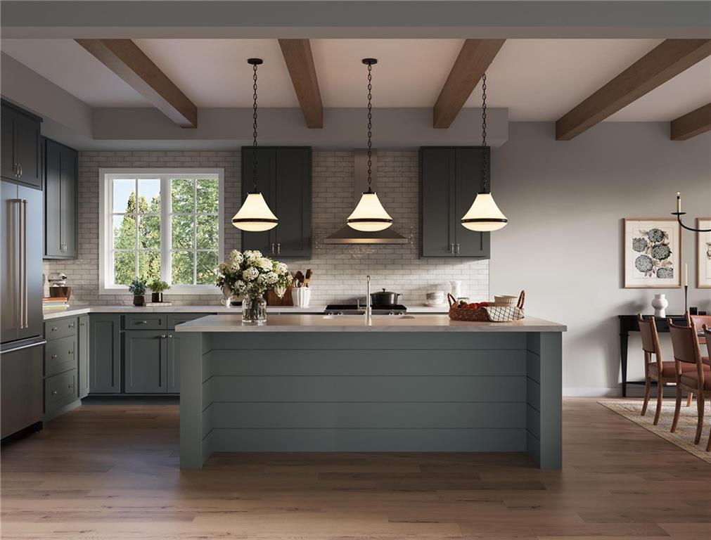 102 Ramsgate Road, Unit WARRINGTON Cranberry Township, PA 16066 - Photo 20 of 42 a kitchen with stainless steel appliances granite countertop a sink a stove and a wooden floors