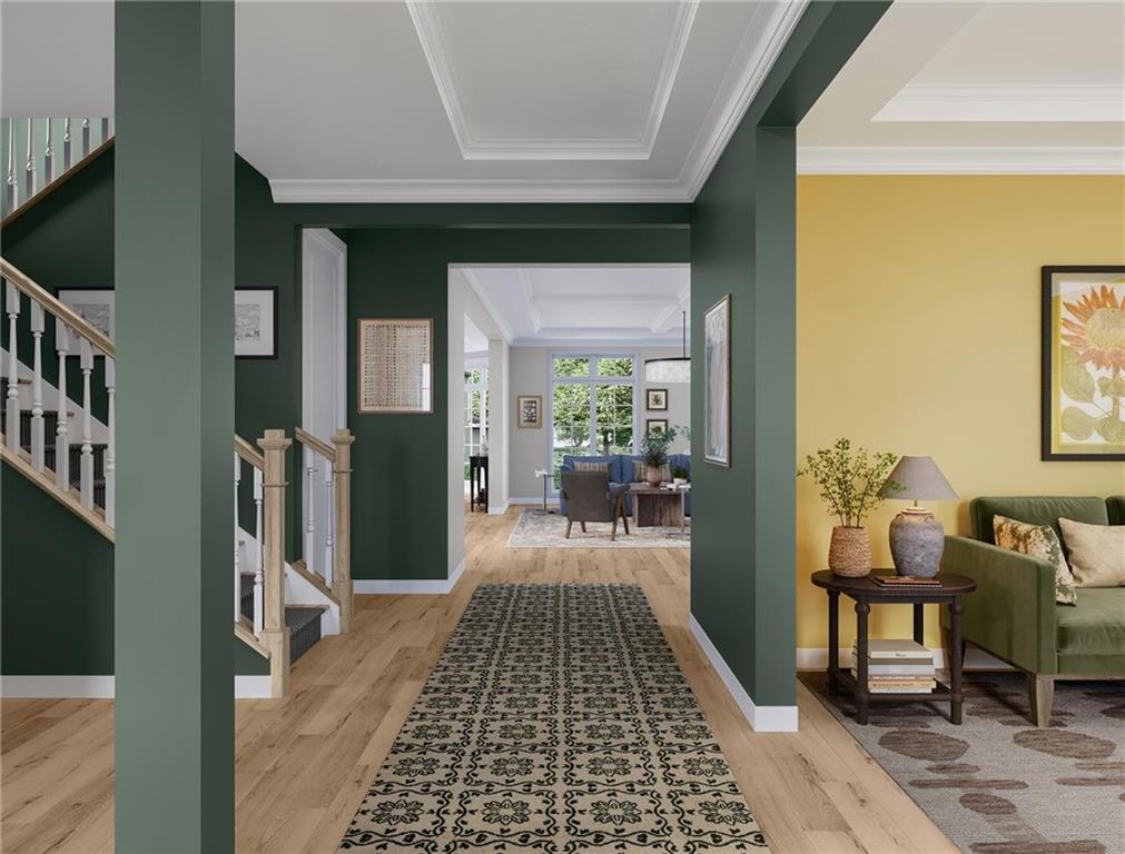 102 Ramsgate Road, Unit WARRINGTON Cranberry Township, PA 16066 - Photo 6 of 42 a hallway with a dining table and a workspace