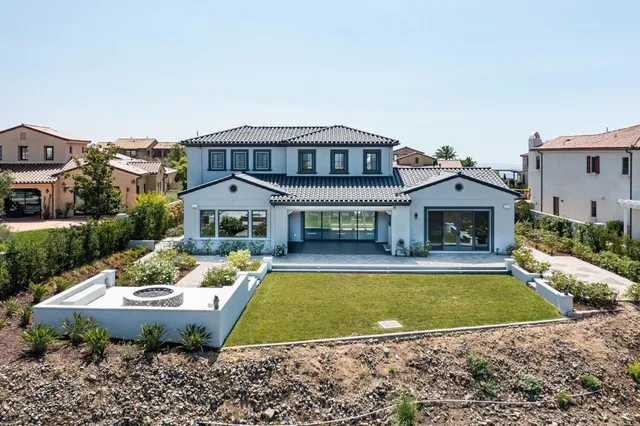 a view of a house with swimming pool and a yard