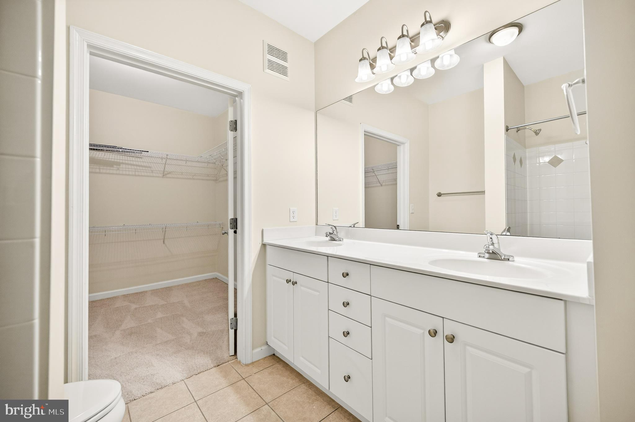 16 Granite Place, Unit 280 Gaithersburg, MD 20878 - Photo 24 of 47 a bathroom with a granite countertop sink a mirror and a shower