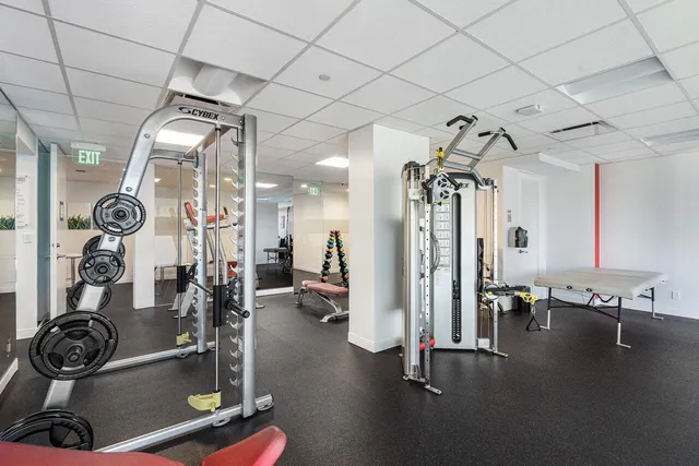 a view of a room with gym equipment