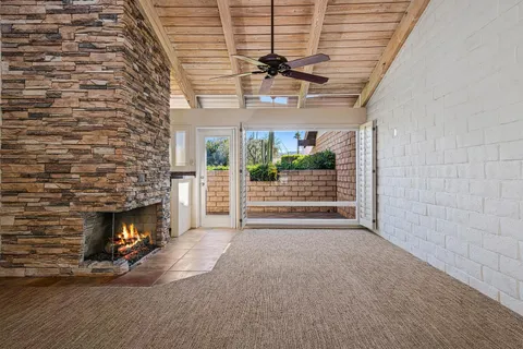 a living room with a fireplace