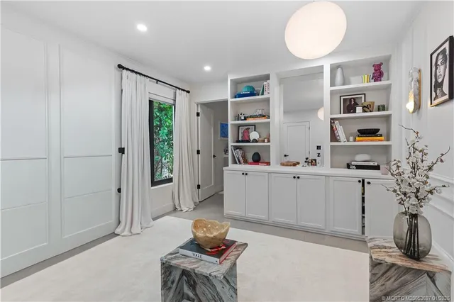 a living room with furniture and potted plant