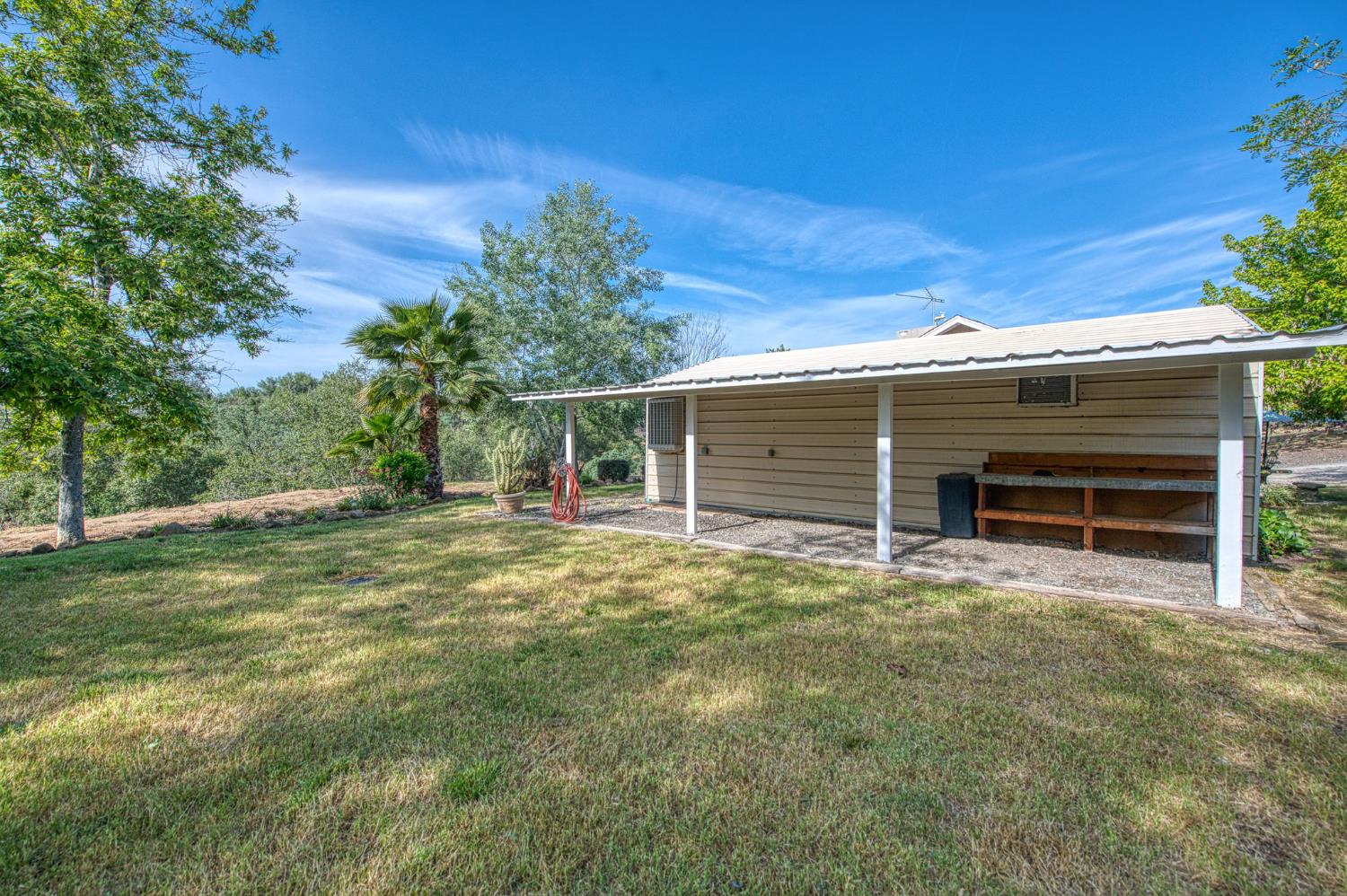 33717 River Knolls Road Coarsegold, CA 93614 - Photo 37 of 66 a view of a backyard with table and chairs and a large tree