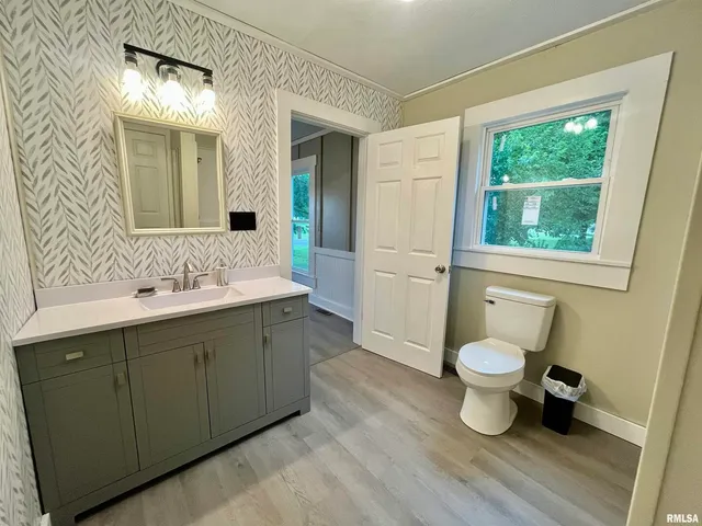 a bathroom with a sink toilet and a mirror
