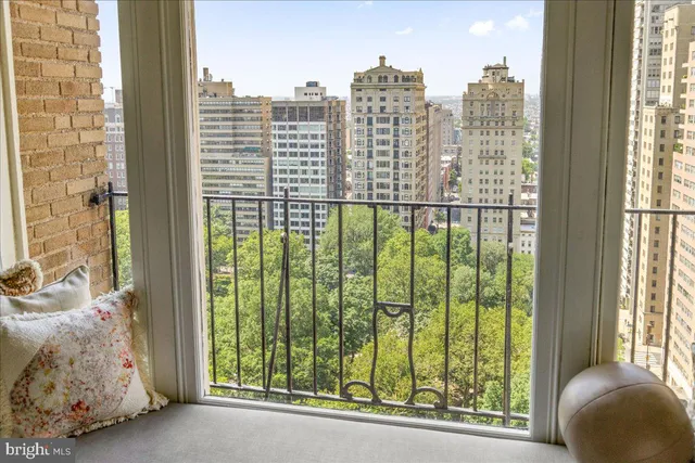 a view of a balcony with an outdoor space
