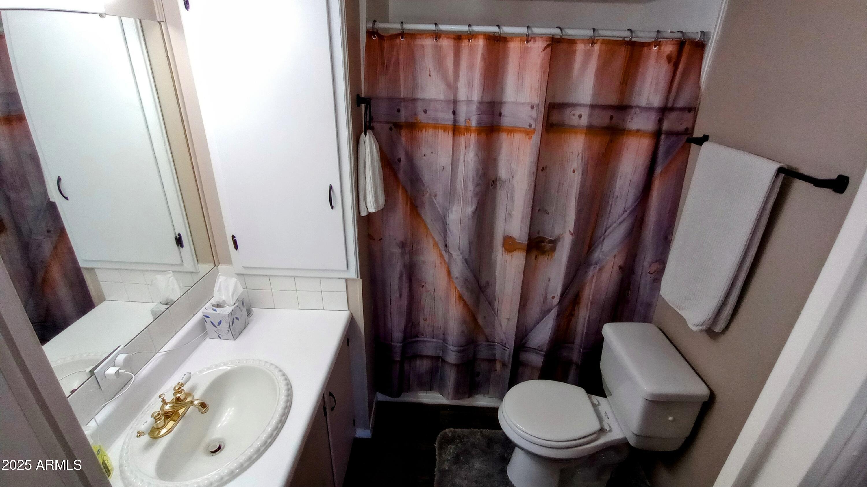 269 North Winchester Road, Unit 2 Apache Junction, AZ 85119 - Photo 16 of 36 a bathroom with a toilet a sink and a mirror