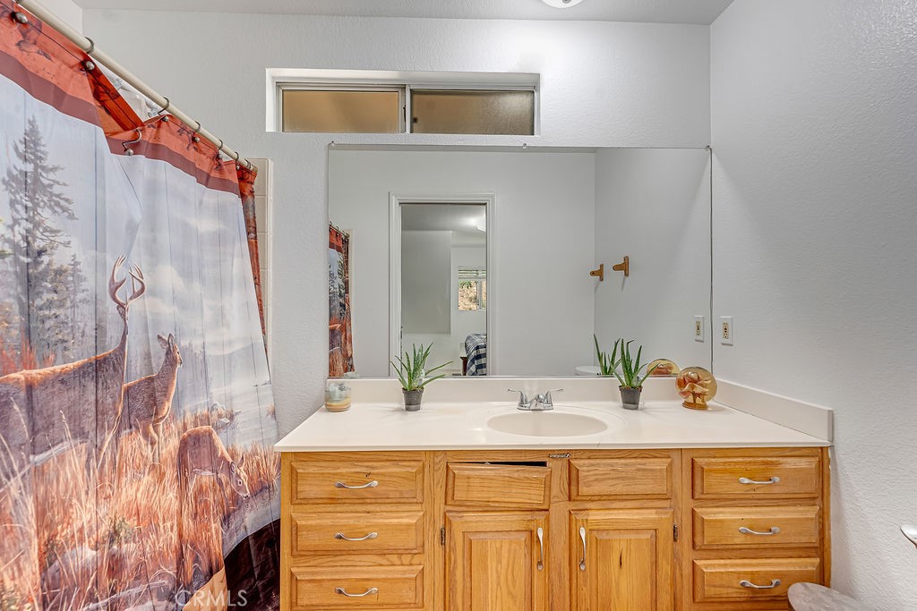 318 Old Toll Road Lake Arrowhead, CA 92352 - Photo 16 of 44 a bathroom with a sink and a mirror
