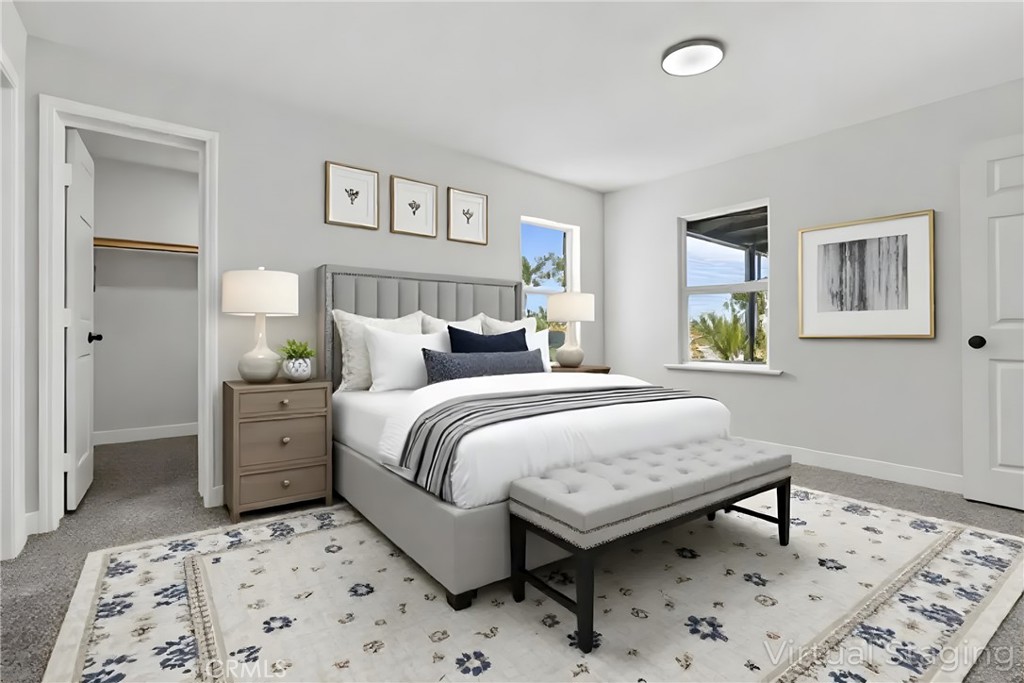 1116 7th Street Calimesa, CA 92320 - Photo 21 of 52 a bedroom with a bed and a lamp on dresser