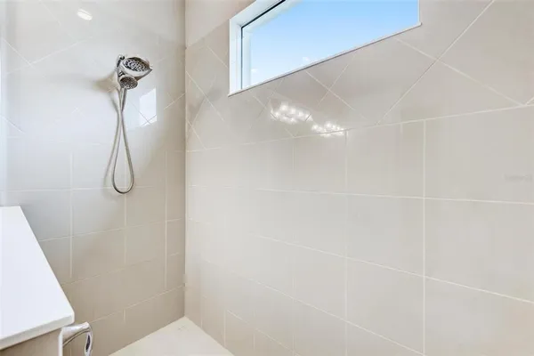 a view of a room with racks on the wall