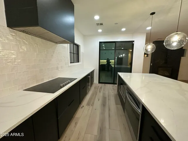 a large kitchen with lots of counter space