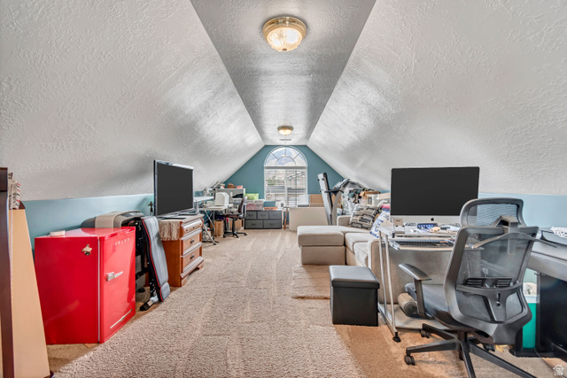 1697 North 500 West Mapleton, UT 84664 - Photo 27 of 50 Home office featuring light carpet and a textured ceiling
