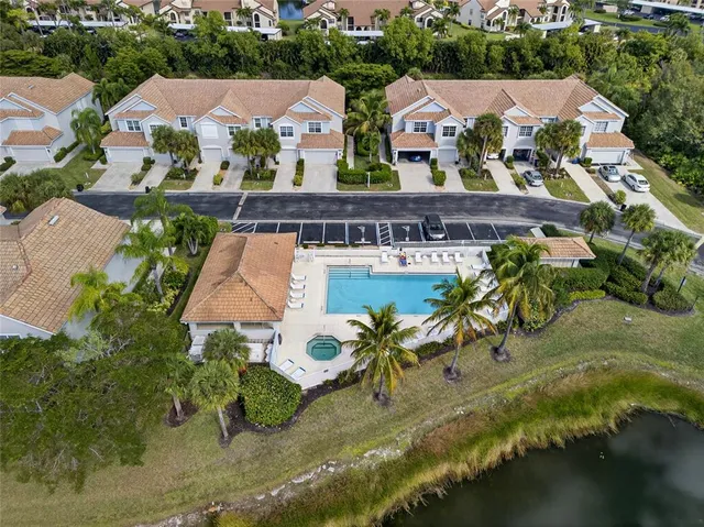 an aerial view of a house with a garden