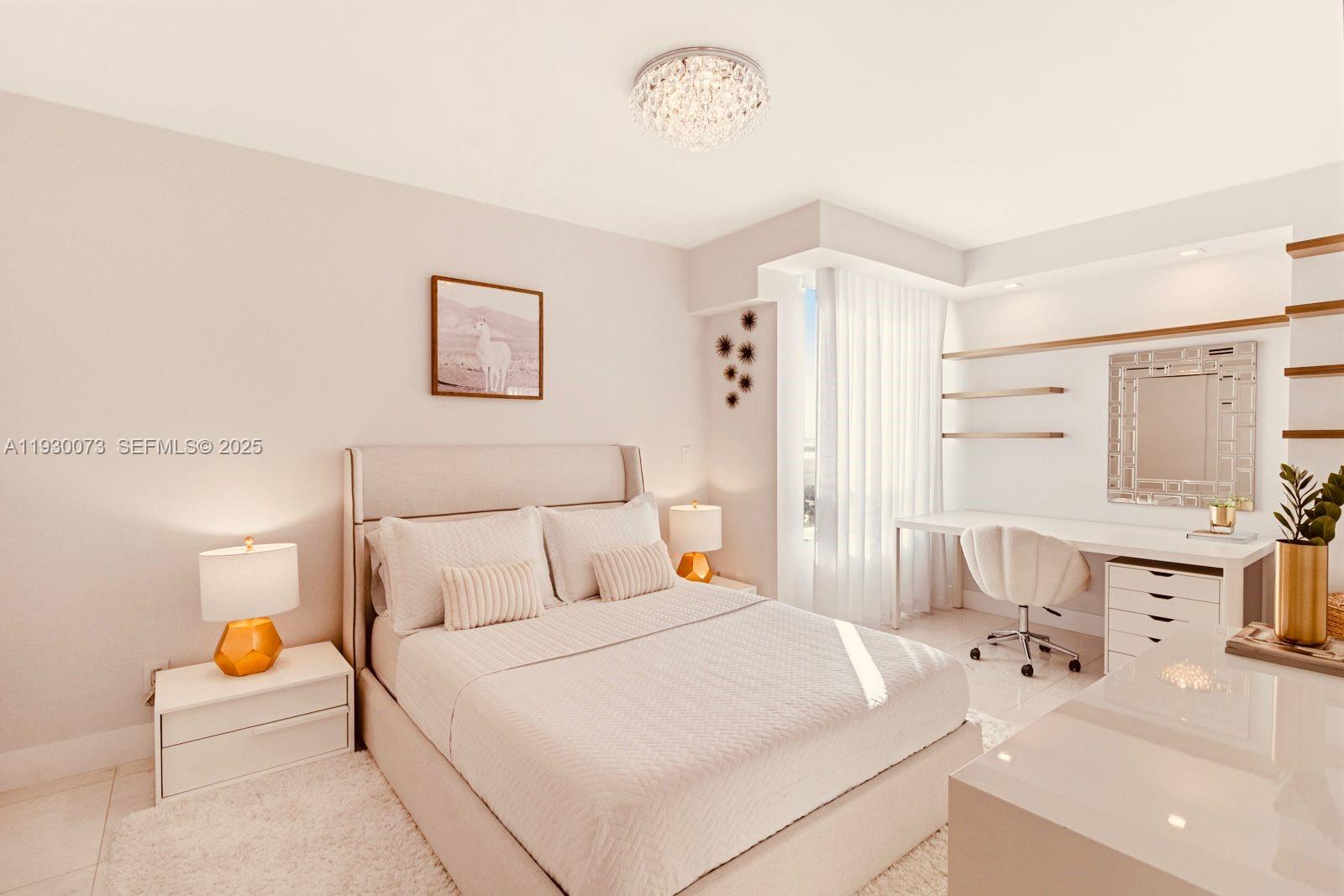 2127 Brickell Avenue, Unit 1505 Miami, FL 33129 - Photo 18 of 37 a bedroom with a bed and a table with lamp