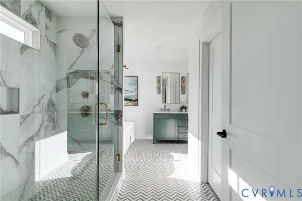 a bathroom with a shower