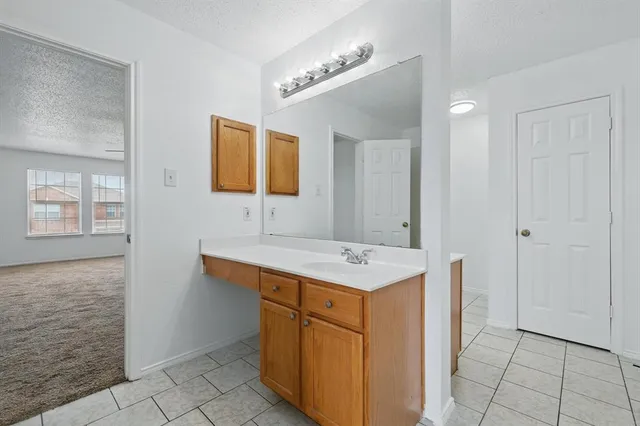 a bathroom with a sink a vanity and a mirror