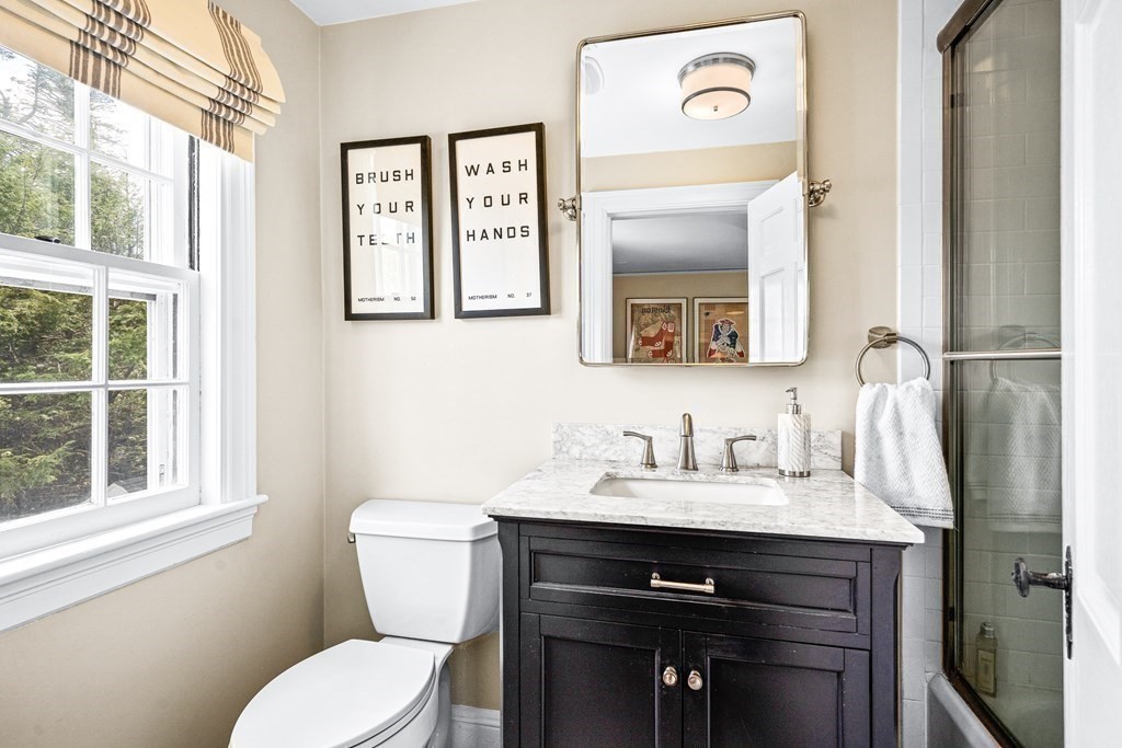 642 Centre Street Newton, MA 02458 - Photo 19 of 26 a bathroom with a toilet a sink and a mirror