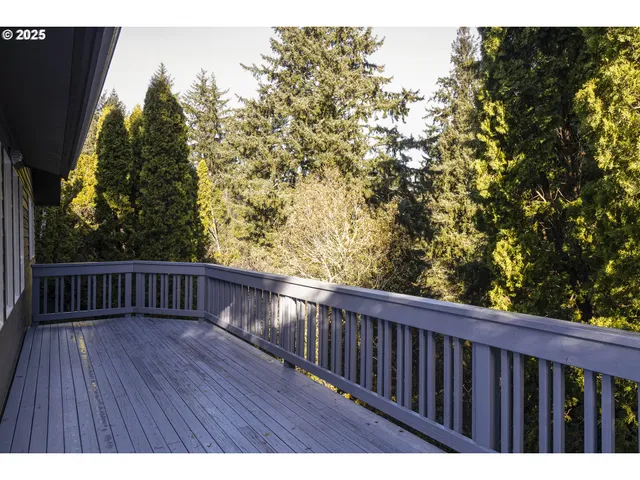 a view of balcony with wooden floor