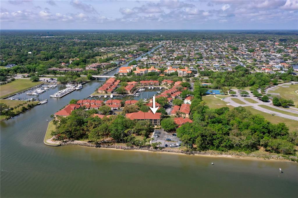 102 Rivers Edge Lane, Unit 102 Palm Coast, FL 32137 - Photo 45 of 67 an aerial view of a houses with a yard and lake view in back