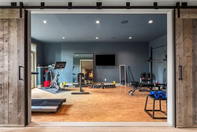 a view of a room with gym equipment