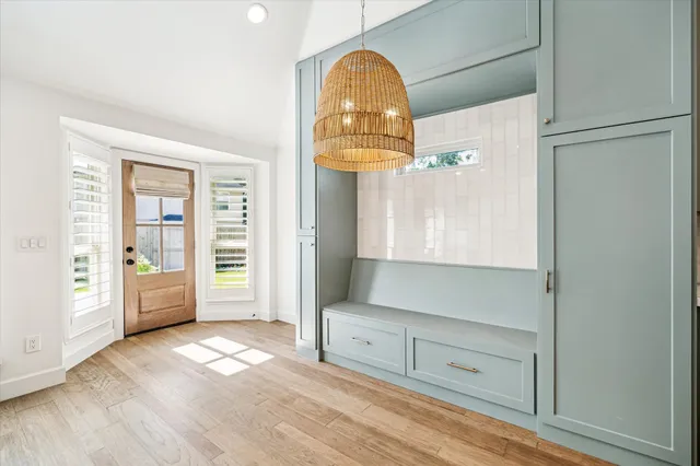 a close view of kitchen cabinets