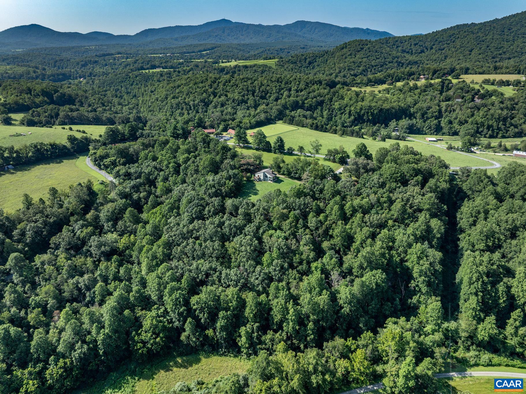 456 Roberts Mountain Road Faber, VA 22938 - Photo 55 of 59 an aerial view of green landscape with trees houses and mountain view