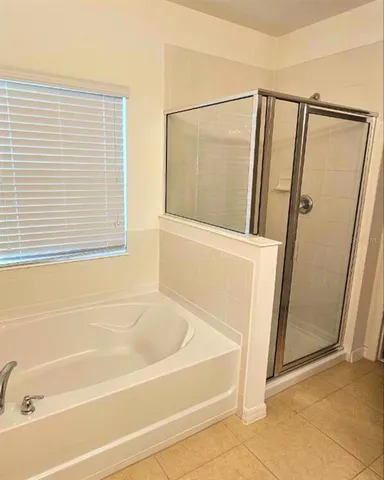 a bathroom with a bathtub and a shower
