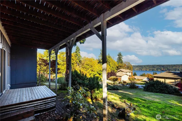 a view of a balcony with lake view